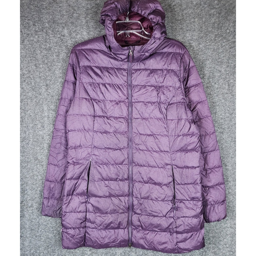 Eddie Bauer Jacket Womens L EB650 Down Purple Hooded Puffer EUC